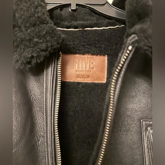 Frye Black Leather Jacket with genuine shearling trim - Picture 8 of 9